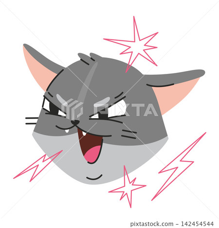 Angry cat emoji sticker with expressive face and dramatic sparks. Stylized meme kitten. Trendy modern vector illustration isolated on white background, hand drawn, flat design Angry cat emoji sticker with expressive face and dramatic sparks. Stylized meme kitten. Trendy modern vector illustration isolated on white background, hand drawn, flat design 142454544