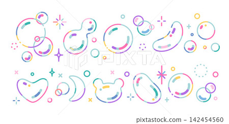 Rainbow soap bubbles set with various shapes, spark accents and colorful outlines. Iridescent transparent spheres. Trendy modern vector illustration isolated on white Rainbow soap bubbles set with various shapes, spark accents and colorful outlines. Iridescent transparent spheres. Trendy modern vector illustration isolated on white 142454560