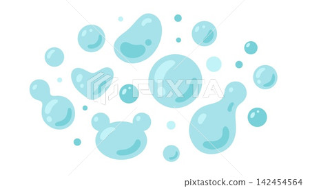 Blue water bubbles and drops set in flat style. Transparent liquid splash elements isolated on light background. Trendy vector illustration Blue water bubbles and drops set in flat style. Transparent liquid splash elements isolated on light background. Trendy vector illustration 142454564