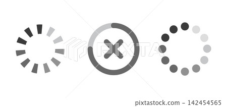 Loading spinner and cancel icon set in minimal flat style. Circular progress indicators and interface symbols. Vector illustration isolated on white background Loading spinner and cancel icon set in minimal flat style. Circular progress indicators and interface symbols. Vector illustration isolated on white background 142454565