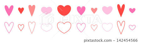 Heart shapes collection in various styles including solid and outline forms. Romantic decorative icons set in pink and red tones. Trendy modern vector illustration isolated on white, flat design Heart shapes collection in various styles including solid and outline forms. Romantic decorative icons set in pink and red tones. Trendy modern vector illustration isolated on white, flat design 142454566