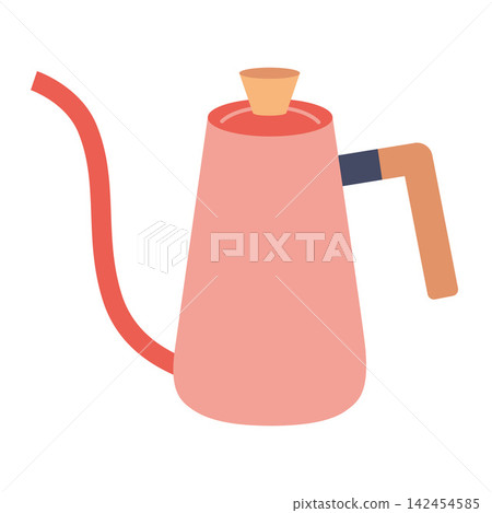 Gooseneck kettle for pour over coffee brewing. Barista equipment. Trendy modern vector illustration isolated on white, hand drawn, flat design Gooseneck kettle for pour over coffee brewing. Barista equipment. Trendy modern vector illustration isolated on white, hand drawn, flat design 142454585