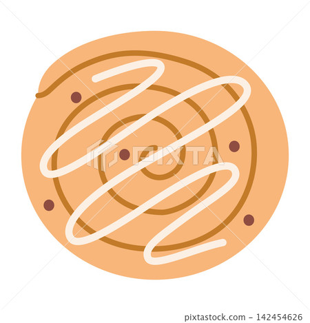 Sweet cinnamon roll with icing glaze, bakery dessert illustration for cafe menu and cozy breakfast concept. Trendy modern vector art isolated on white background, hand drawn, flat design Sweet cinnamon roll with icing glaze, bakery dessert illustration for cafe menu and cozy breakfast concept. Trendy modern vector art isolated on white background, hand drawn, flat design 142454626