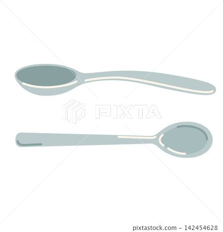 Two metal spoons. Trendy modern vector illustration isolated on white background, hand drawn, flat design Two metal spoons. Trendy modern vector illustration isolated on white background, hand drawn, flat design 142454628