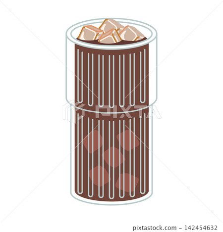 Tall glass of iced coffee with ice cubes, cold refreshing drink illustration for cafe and summer menu. Trendy modern vector art isolated on white background, hand drawn, flat design 142454632