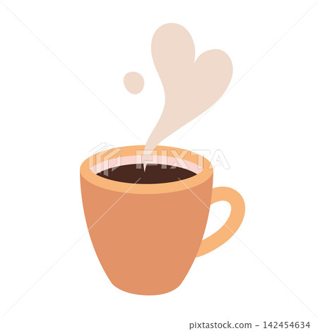 Cup of espresso with steam, hot coffee illustration for cafe menu. Trendy modern vector art isolated on white background, hand drawn, flat design Cup of espresso with steam, hot coffee illustration for cafe menu. Trendy modern vector art isolated on white background, hand drawn, flat design 142454634