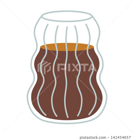 Glass cup with ribbed wavy shape, simple coffee drink art for cafe menu, modern drinkware. Trendy modern vector illustration isolated on white background, hand drawn, flat design Glass cup with ribbed wavy shape, simple coffee drink art for cafe menu, modern drinkware. Trendy modern vector illustration isolated on white background, hand drawn, flat design 142454657