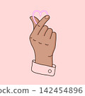 Finger gesture - love you. Symbol hand heart. Love sign. Vector illustration in flat style. Cute element on pink background. Can be used for web message, print t-shirt, poster, banner, postcard 142454896
