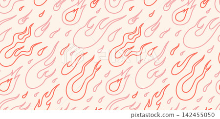 Seamless abstract flame pattern with stylized fire shapes on dark background. Trendy modern vector illustration, hand drawn, bold graphic style Seamless abstract flame pattern with stylized fire shapes on dark background. Trendy modern vector illustration, hand drawn, bold graphic style 142455050