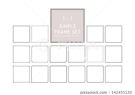 A set of black square decorative frames designed with simple lines (1:1 scale, suitable for social media and the web). A set of black square decorative frames designed with simple lines (1:1 scale, suitable for social media and the web). 142455120