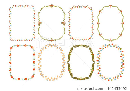 Flat garland frame border element set with holiday lights Flat garland frame border element set with holiday lights 142455492