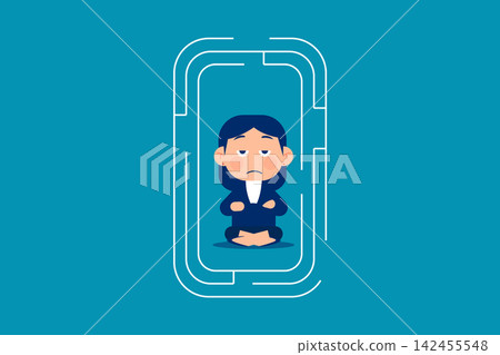 Businesswoman in the middle of maze labyrinth finding exit or the way out. Find way out of difficult situation or solving business problem concept. 142455548