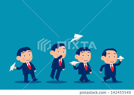 Business person of diverse happy running and throwing paper airplanes. Creative business innovation concept Business person of diverse happy running and throwing paper airplanes. Creative business innovation concept 142455549