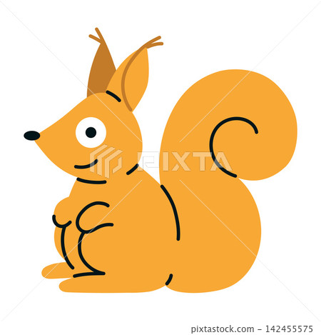 Cute red squirrel sitting. Woodland animal vector illustration for wildlife, camping, hiking and forest nature design Cute red squirrel sitting. Woodland animal vector illustration for wildlife, camping, hiking and forest nature design 142455575