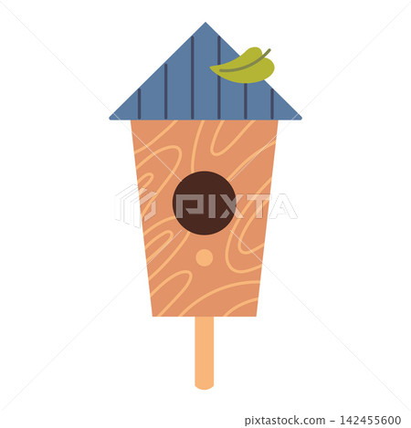 Flat vector illustration of a wooden birdhouse. Nesting box icon isolated for birds, garden, wildlife and spring themed designs Flat vector illustration of a wooden birdhouse. Nesting box icon isolated for birds, garden, wildlife and spring themed designs 142455600