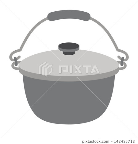 Camping pot with lid for outdoor cooking over campfire. Flat vector illustration isolated on white background Camping pot with lid for outdoor cooking over campfire. Flat vector illustration isolated on white background 142455718