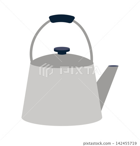Metal camping kettle for boiling water outdoors during hiking, camping and travel. Flat vector illustration isolated on white background Metal camping kettle for boiling water outdoors during hiking, camping and travel. Flat vector illustration isolated on white background 142455719