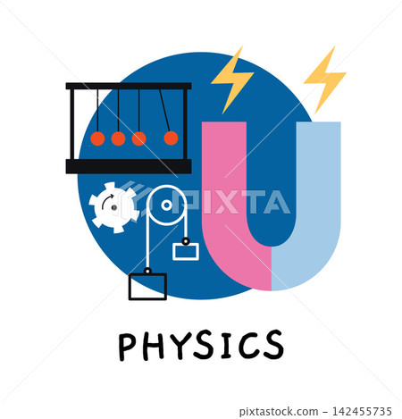 Physics school subject icon with magnet and mechanical symbols for science education, experiments and classroom materials. Flat vector illustrations isolated on white background Physics school subject icon with magnet and mechanical symbols for science education, experiments and classroom materials. Flat vector illustrations isolated on white background 142455735