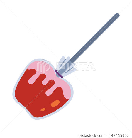 Caramel apple on a stick, a classic autumn and Halloween treat. Flat vector illustration isolated on white background Caramel apple on a stick, a classic autumn and Halloween treat. Flat vector illustration isolated on white background 142455902