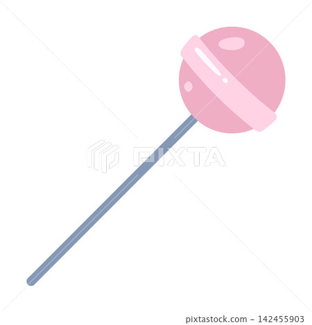 Round pink lollipop on a stick, a classic sweet treat. Flat vector illustration isolated on white background Round pink lollipop on a stick, a classic sweet treat. Flat vector illustration isolated on white background 142455903