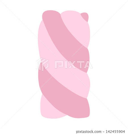 Twisted pink and white marshmallow, a soft sweet treat. Flat vector illustration isolated on white background Twisted pink and white marshmallow, a soft sweet treat. Flat vector illustration isolated on white background 142455904