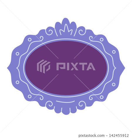 Decorative purple oval picture frame with an ornate vintage border. Flat vector illustration isolated on white background Decorative purple oval picture frame with an ornate vintage border. Flat vector illustration isolated on white background 142455912