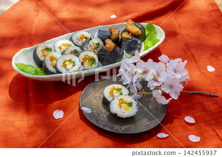 Kimbap and tempura rice balls Kimbap and tempura rice balls 142455937