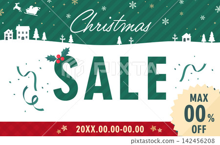 Green Christmas Sale Template 2_Horizontal with Snowscape and Flying Santa Claus Green Christmas Sale Template 2_Horizontal with Snowscape and Flying Santa Claus 142456208