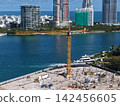 Construction site from top. Structural design engineering. Structure engineering at building site. Formwork construction architecture. Architectural area. Building architecture under construction 142456605