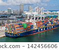 Miami, Florida - February 12, 2025: Freight container. Aerial Miami port with cargo container. Export and import. Port of Miami. Cargo ship loaded with container in Miami, aerial. Cargo port 142456606