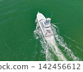 Boat motor aerial. Vacation on summer. Aerial view motorboat. Yacht boat tour. Luxury boat yachting. Motorboat at sea. Luxury private yacht in sea. Motor yacht luxury vessel. Luxury yacht vacation 142456612