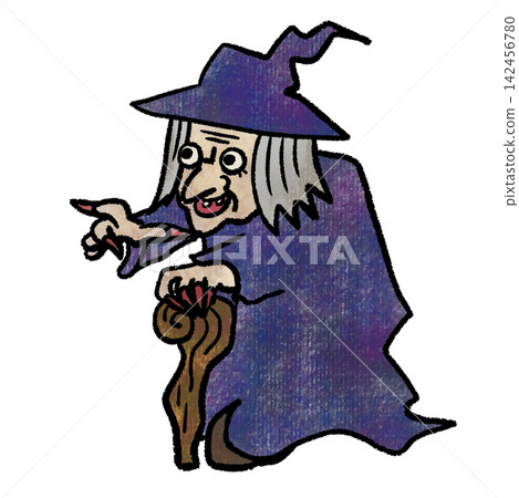 女巫角色插畫,萬聖節,蠟筆風格。 女巫角色插畫,萬聖節,蠟筆風格。 142456780