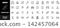 Labor Day Outline Icon Set with Workers, Construction Tools, Safety Equipment and Workplace Symbols 142457064