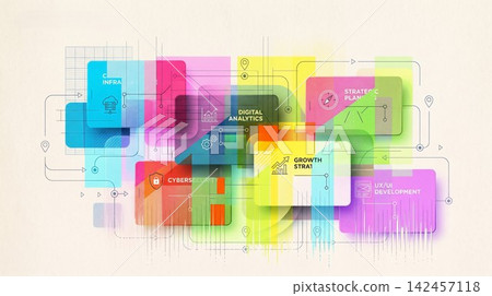 Abstract business strategy infographic with translucent overlapping squares Abstract business strategy infographic with translucent overlapping squares 142457118