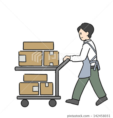 A man walking with his luggage on a cart. A man walking with his luggage on a cart. 142458031