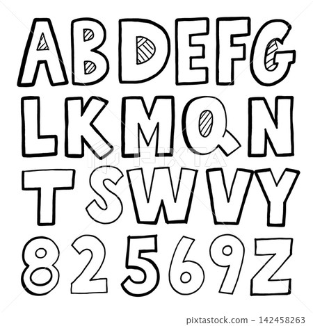 Alphabet set with playful line art bringing cheerful creative learning mood 142458263