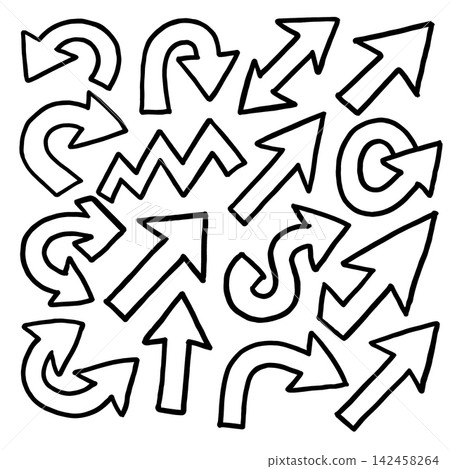 Arrow doodle set hand drawn line art symbol with playful mood Arrow doodle set hand drawn line art symbol with playful mood 142458264