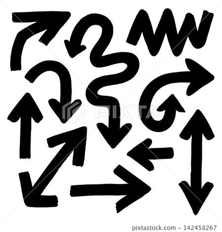 Black arrow icon set shows energetic motion artwork Black arrow icon set shows energetic motion artwork 142458267