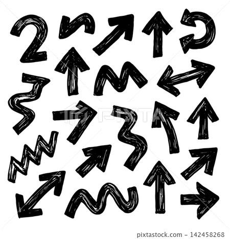 Black arrow sketch hand drawn symbol icon set conveys playful energy Black arrow sketch hand drawn symbol icon set conveys playful energy 142458268