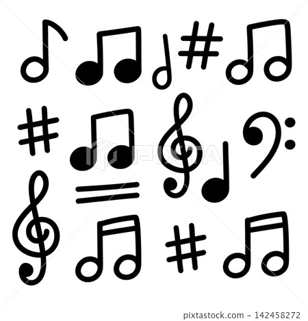 Black music note icon set conveying joyful harmony design Black music note icon set conveying joyful harmony design 142458272