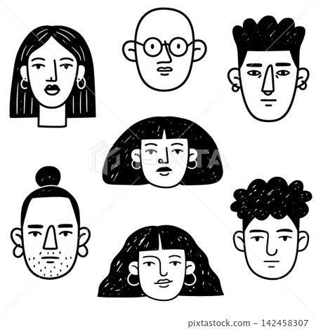 Illustration avatar portrait set showing diverse calm face expression Illustration avatar portrait set showing diverse calm face expression 142458307