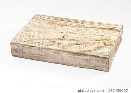 Weathered wooden plank with natural grain and knots on white background Weathered wooden plank with natural grain and knots on white background 142459007
