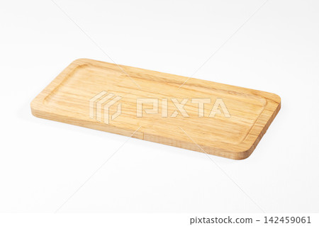 Rectangular wooden tray with natural grain on white background Rectangular wooden tray with natural grain on white background 142459061