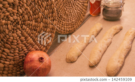 Food and symbols for Rosh Hashanah celebration Food and symbols for Rosh Hashanah celebration 142459109