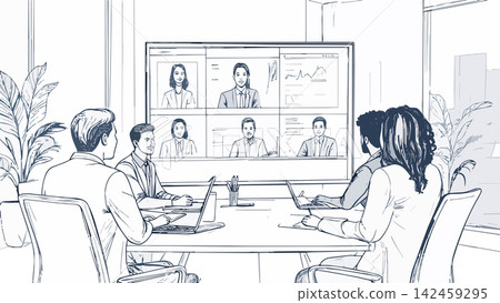 Business people attending online video conference meeting Business people attending online video conference meeting 142459295