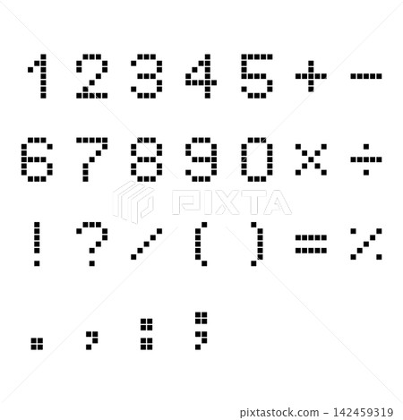 一套以像素藝術形式呈現的數字和符號字體。 一套以像素藝術形式呈現的數字和符號字體。 142459319