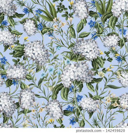 Vintage seamless pattern with floral branches. Vector. 142459820
