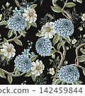 Seamless pattern with dahlia and magnolia flowers. Vector. 142459844