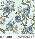 Seamless pattern with dahlia and magnolia flowers. Vector. 142459847