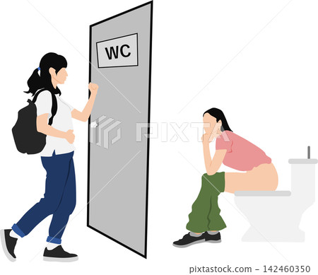 插圖描繪了一位女性強忍著上廁所的衝動。 插圖描繪了一位女性強忍著上廁所的衝動。 142460350